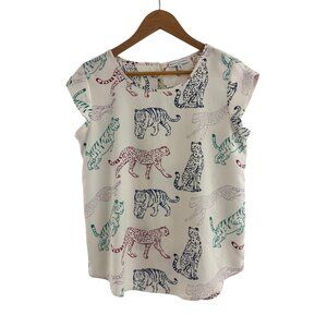 Maison d’Amélie Tiger Leopard Cheetah Print Short Sleeve Blouse Size S Top Shirt